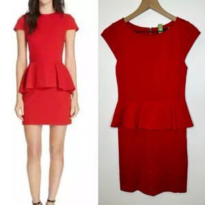 Alice + Olivia Employed Ember Cap Sleeve Peplum Dress in Cherry Red Small